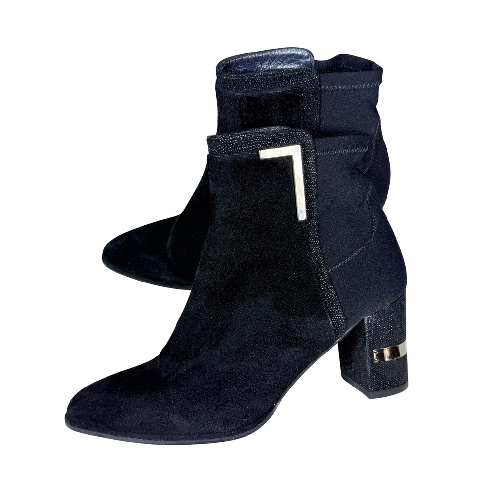 Stuart Weitzman Women Scaffold Ankle Boot 6 Black Suede Neoprene Block Heel 2.75